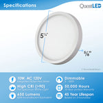 LED 5" Inch 10W Surface Mount Fixture - 5CCT: 27K, 30K, 35K, 40K, 50K - 10 Watt 650 Lumens - Dimmable