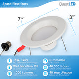 6 inch 15W LED Smart Downlight Compatible with Google Smart Home and Amazon Alexa