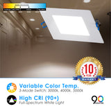 LED 4" INCH SQUARE WAFER CANLESS DOWNLIGHT CCT SWITCH 3000K, 4000K, 5000K