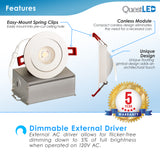 LED 4" Inch J-Box Round Thin Gimbal Tilt Floating Canless Downlight 9W
