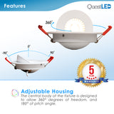 LED 4" Inch J-Box Round Thin Gimbal Tilt Floating Canless Downlight 9W