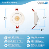 LED 4" Inch J-Box Round Thin Gimbal Tilt Floating Canless Downlight 9W