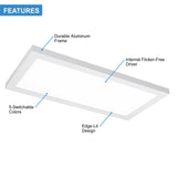 LED 1x2 Surface Mount LED Panel - 22W, 2,000 Lumens - Dimmable - 5CCT: 2700K, 3000K, 3500K, 4000K, 5000K Selectable - 120V - CRI>90 - Integrated Driver - UL, JA-8 & Energy Star Listed