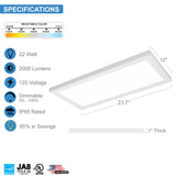 LED 1x2 Surface Mount LED Panel - 22W, 2,000 Lumens - Dimmable - 5CCT: 2700K, 3000K, 3500K, 4000K, 5000K Selectable - 120V - CRI>90 - Integrated Driver - UL, JA-8 & Energy Star Listed