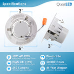 4" Inch LED Gimbal Adjustable Rotating Downlight - 10W= (75w Equivalent) 650 Lumens - Wet Location Rated - 5 CCT Selectable 27K, 30K, 35K, 40K, 50K - Dimmable - White Trim