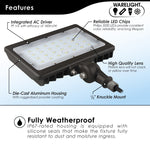 LED Small Flood Light Security Fixture - Wattage Selectable: 50W/35W - 6,750/4,725 Lumen Selectable - 3CCT Switch: 3000K, 4000K, 5000K - Photocell Included - Bronze Finish