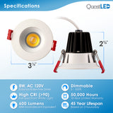 LED 2" Inch 8W Canless Downlight With Junction Box Dimmable