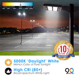 Quest LED Area Light - 3 Wattage: 100W/80W/60W 14,500/11,600/8,700 Lumens Selectable - 3CCT: 3000K/4000K/5000K - 0-10V Dimmable - Type III Optics - Bronze Finish - 120-277V - Multiple Brackets Available