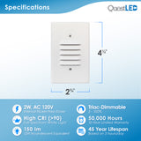 LED Step Light White Finish 2W; Interchangeable Plate Flat Frosted (Horizontal Louver/Vertical Louver)
