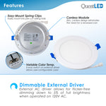 LED 4" Inch Round Slim Panel Downlight - 5 CCT 2700K, 3000K, 3500K, 4000K, 5000K - 3 Wattage Changeable: 12/10/8 Watt 840,700,560 Lumens Selectable - Dimmable - 120V