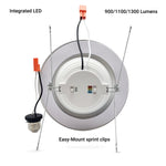 6 INCH ROUND RETROFIT WHITE RECESSED LIGHT - 120-277V - E26 QUICK CONNECT - 3 WATTAGE SELECTABLE: 12W/15W/18W (900/1100/1300LM) - 5CCT: 2700K-5000K COLOR SELECTABLE - 0-10V DIMMABLE - CRI>90 - UL /ENERGY STAR/ JA8 CERTIFIED