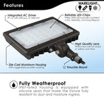 LED Small Flood Light Security Fixture - Wattage Selectable: 50W/35W - 6,750/4,725 Lumen Selectable - 3CCT Switch: 3000K, 4000K, 5000K - Photocell Included - Bronze Finish - Trunnion Mount