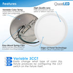 LED 15" Inch Round Surface Mount Fixture - 2,000 Lumens - Dimmable - 120V - 5 CCT Selectable: 27000K, 3000K, 3500K, 4000K, 5000K