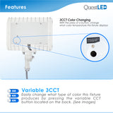 LED Mini Flood Light Security Fixture - 15W 1,947 Lumens - TRI Color 3CCT Switch: 3000K, 4000K, 5000K - White Finish