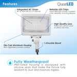 LED Mini Flood Light Security Fixture - 15W 1,947 Lumens - TRI Color 3CCT Switch: 3000K, 4000K, 5000K - White Finish