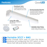 LED 4 FT Strip Light Fixture - Round Lens - Wattage Changeable: 20/30/40W, 2,600/3,900/5,200 Lumens - 4CCT: 30/35/40/50K - 120-277V - UL/DLC - 6 PACK