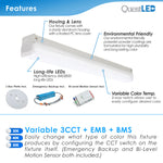 LED 2 FT Linear Strip Light / Tube Fixture - 4 CCT Switch 3000K, 3500K, 4000K, 5000K - 20 Watts 2,600 LM - 120-277V - (6 PACK)