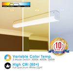 LED 2 FT Linear Strip Light / Tube Fixture - 4 CCT Switch 3000K, 3500K, 4000K, 5000K - 20 Watts 2,600 LM - 120-277V - (6 PACK)