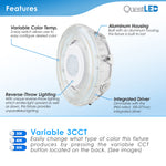 Garage Canopy Round 55W - CCT Switch 3000K, 4000K, 5000K - 55 Watts 7,150 Lumens - Dimmable - (2 Pack)
