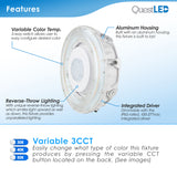 Garage Canopy Round 55W - CCT Switch 3000K, 4000K, 5000K - 55 Watts 7,150 Lumens - Dimmable - (2 Pack)