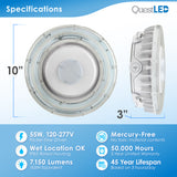Garage Canopy Round 55W - CCT Switch 3000K, 4000K, 5000K - 55 Watts 7,150 Lumens - Dimmable - (2 Pack)