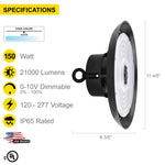 LED UFO Highbay 150W Dimmable 0-10v Black Finish 5000K