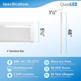 4FT LED Wraparound Linear Ceiling Light Flush Mount Fixture - 48W 5040 Lumens - Dimmable 0-10 - ETL and ES Listed - Workshop, Office, Kitchen - 6 Pack