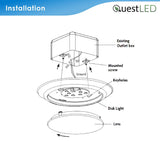 LED 5/6' Inch Disk Light Works With 3O and 4O J-Box - 15W 1,000 Lumens - Dimmable - 120V