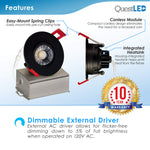 3" Inch Gimbal 8W J-Box Canless Downlight - 5 CCT 2700K, 3000K, 3500K, 4000K, 5000K Selectable - 8 Watt 600 Lumens - Dimmable - Black Trim