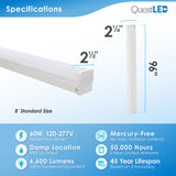 LED 8 FT Linear Strip Light / Tube Fixture - 4 CCT Switch 3000K, 3500K, 4000K, 5000K - 60/50/40 Watts 7,800/6,500/5,200 Lumens - 120-277V - (6 PACK)