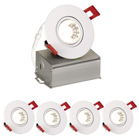 3" Inch Gimbal 8W J-Box Canless Downlight - 5 CCT 2700K, 3000K, 3500K, 4000K, 5000K Selectable - 8 Watt 600 Lumens - Dimmable - White Trim