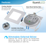 LED 4" INCH SQUARE WAFER CANLESS DOWNLIGHT CCT SWITCH 3000K, 4000K, 5000K