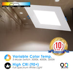LED 6" Inch Square Wafer Downlight - 14W 1050 Lumens - 3 & 5 CCT: 2700K, 3000K, 3500K, 4000K, 5000K -