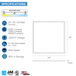 Quest LED 2x2 Backlit Panel - 3 Wattage Changeable: 20/30/40 Watt 2200,3300, 4400 Lumens - 3 Color Changing Temperatures: 3500K, 4000K, 5000K - 0-10V Dimmable - 120-277V - 24 x 24 Inch LED Drop In Ceiling Panel - White Finish (4 Pack)