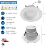 Quest LED 4 Inch Round Retrofit Downlight - 3 Wattage Selectable (8W/10W/12W) - 3 Lumens (560/680/800) - 5 Color Temperature Selectable (2700K/3000K/3500K/4000K/5000K) 5CCT - Dimmable
