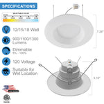 Quest LED 6 Inch Round Retrofit Downlight - 3 Wattage Selectable (12W/15W/18W) - 3 Lumens (900/1100/1300) - 5 Color Temperature Selectable (2700K/3000K/3500K/4000K/5000K) 5CCT - Dimmable