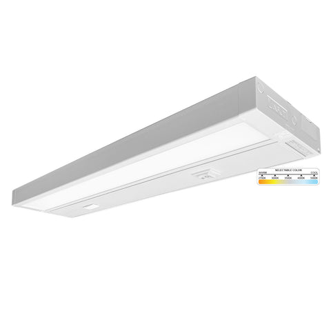 LED Undercabinet Linear Fixture - 5 CCT: 2700K, 3000K, 3500K, 4000K, 5000K Kelvin Temperature Selectable - Dimmable - White Finish - CRI 90