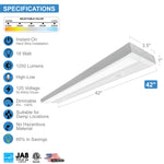 LED Undercabinet Linear Fixture - 5 CCT: 2700K, 3000K, 3500K, 4000K, 5000K Kelvin Temperature Selectable - Dimmable - White Finish - CRI 90