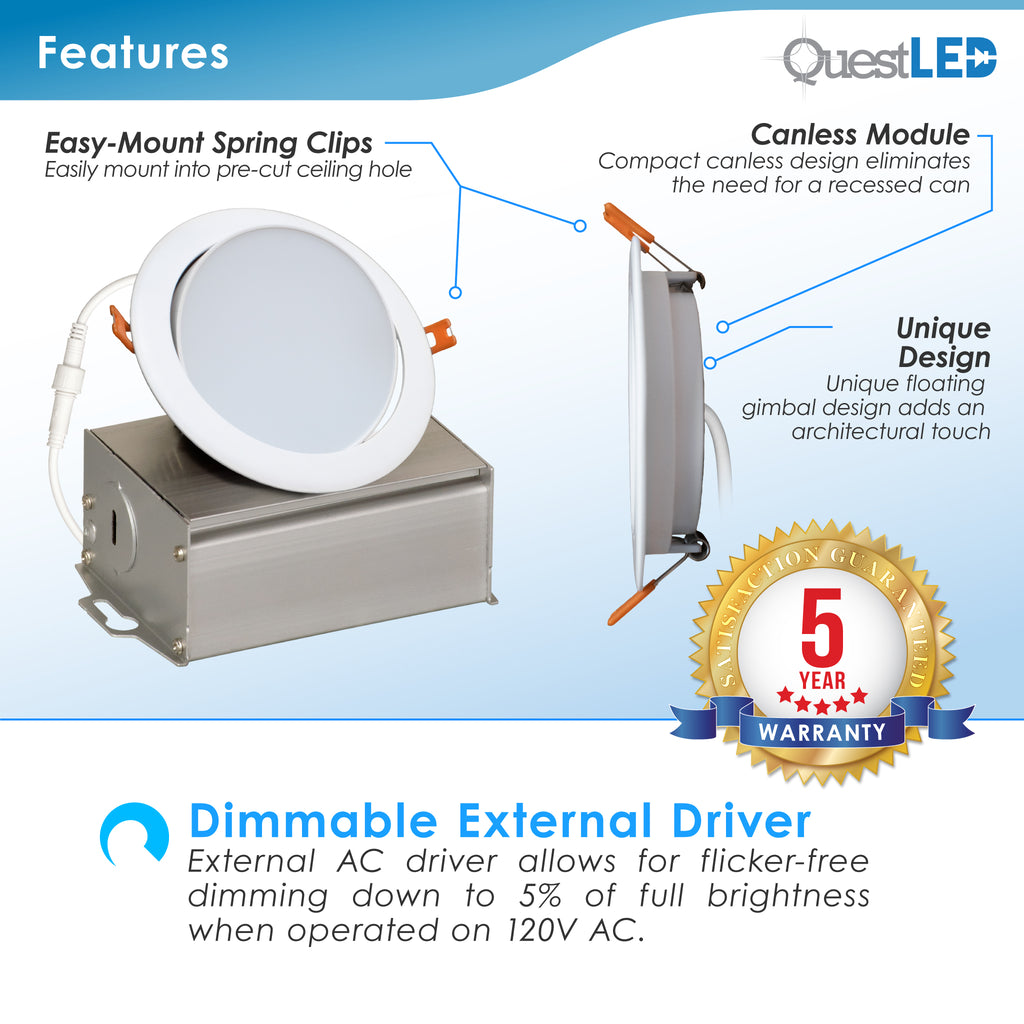 6 inch retrofit led downlight 12w top adjustable gimbal trim