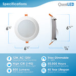 6 Inch Canless Ultra Thin LED Gimbal Adjustable Rotating Tilt Downlight, 6 Pack, 12W=75W Halogen Equiv. | 3-in-1 CCT: 3000k 4000k 5000k | 750 lumens | 50,000 Life Hours | ETL Listed