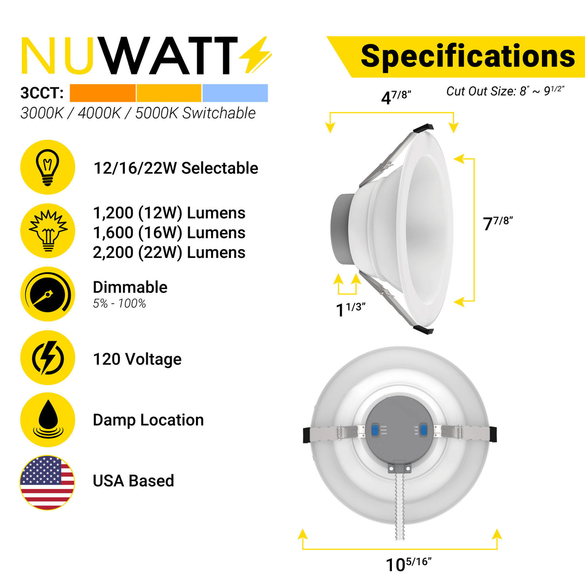 LED 8 Inch Canless Commercial Downlight 12W/16W/22W Changeable; 1200/1 ...