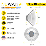 LED 8 Inch Canless Commercial Downlight 12W/16W/22W Changeable; 1200/1600/2200 Lumens Selectable; 30/40/50K Changeable, 100-277V, CRI 80, 0-10V Dimmable