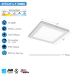 LED Surface Mount Panel Built In Internal Driver; 0-10V Dimmable; Ultra Thin Ceiling Fixture; 120-277V, Built In Driver; 3 Color 3000K, 4000K, 5000K; UL/DLC; (ONLY 1 Inch Thick)