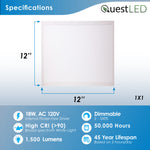 LED 1x1 Surface Mount LED Panel - 18W, 1,500 Lumens - Dimmable - 5CCT: 2700K, 3000K, 3500K, 4000K, 5000K Selectable - 120V - CRI>90 - Integrated Driver - UL, JA-8 & Energy Star Listed