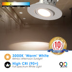 4" Inch LED Gimbal Adjustable Rotating Downlight - 10W= (75w Equivalent) 650 Lumens - Wet Location Rated - 5 CCT Selectable 27K, 30K, 35K, 40K, 50K - Dimmable - White Trim