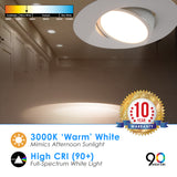 5/6" Inch LED Gimbal Adjustable Rotating Downlight -16.5W= (100w Equivalent) 1200 Lumens - 5CCT Selectable: 2700K, 3000K, 3500K, 4000K, 5000K - Damp Location Rated - Dimmable - White Trim