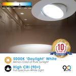 5/6" Inch LED Gimbal Adjustable Rotating Downlight -16.5W= (100w Equivalent) 1200 Lumens - 5CCT Selectable: 2700K, 3000K, 3500K, 4000K, 5000K - Damp Location Rated - Dimmable - White Trim