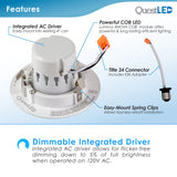 4" Inch LED Gimbal Adjustable Rotating Downlight - 10W= (75w Equivalent) 650 Lumens - Wet Location Rated - 5 CCT Selectable 27K, 30K, 35K, 40K, 50K - Dimmable - White Trim