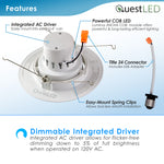 5/6" Inch LED Gimbal Adjustable Rotating Downlight -16.5W= (100w Equivalent) 1200 Lumens - 5CCT Selectable: 2700K, 3000K, 3500K, 4000K, 5000K - Damp Location Rated - Dimmable - White Trim