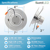 5/6" Inch LED Gimbal Adjustable Rotating Downlight -16.5W= (100w Equivalent) 1200 Lumens - 5CCT Selectable: 2700K, 3000K, 3500K, 4000K, 5000K - Damp Location Rated - Dimmable - White Trim